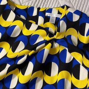 London Times Blue and Yellow Geometric Top